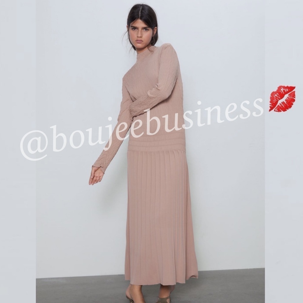 ZARA - BNWT Smocked Detail Knit Midi Dress with Pleated Skirt